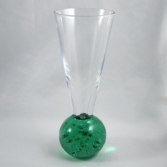 Glass Bubble Base Shot Glass Set 2pc Bud Vase Red & Green Heavy MCM Art Glass - Picture 2 of 5